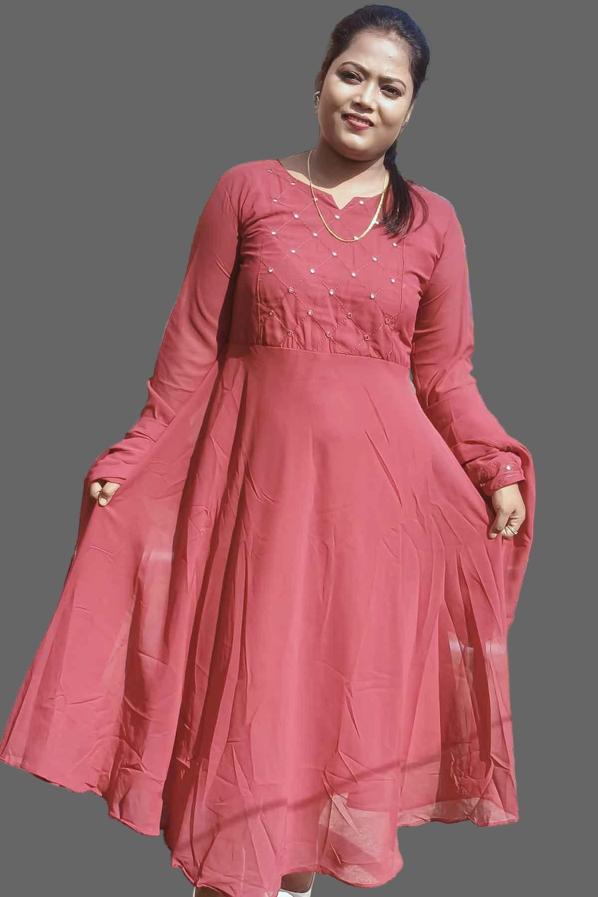 designer deep maroon quilted kurti & dupatta with mirror embellishment