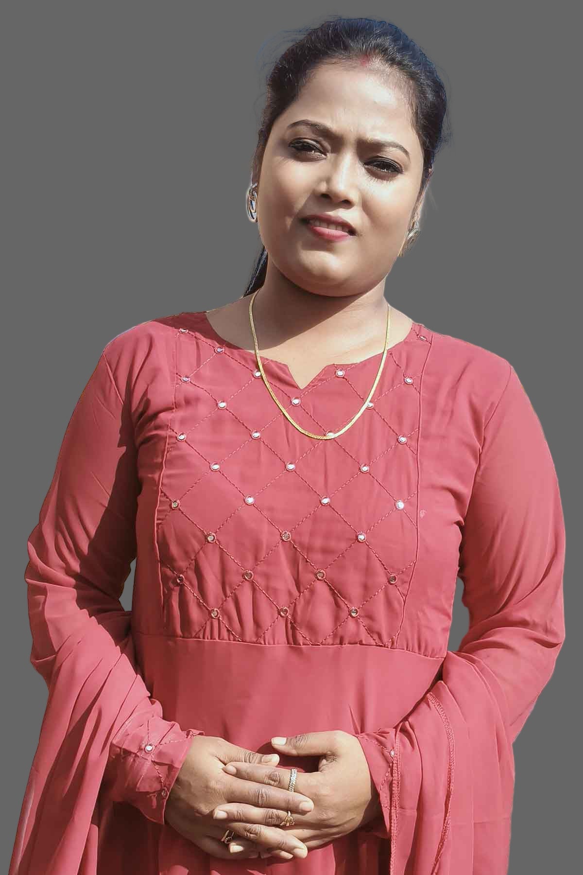 designer deep maroon quilted kurti & dupatta with mirror embellishment