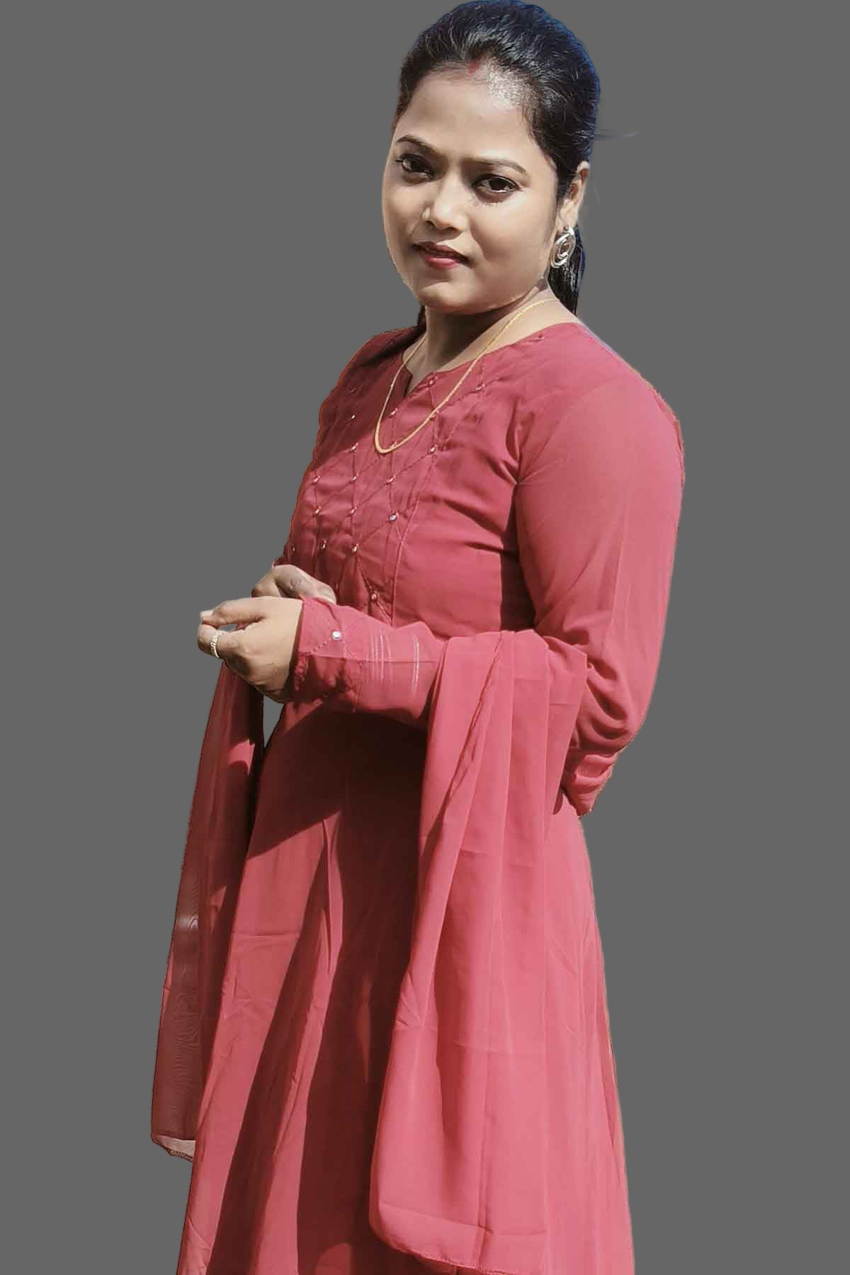 designer deep maroon quilted kurti & dupatta with mirror embellishment