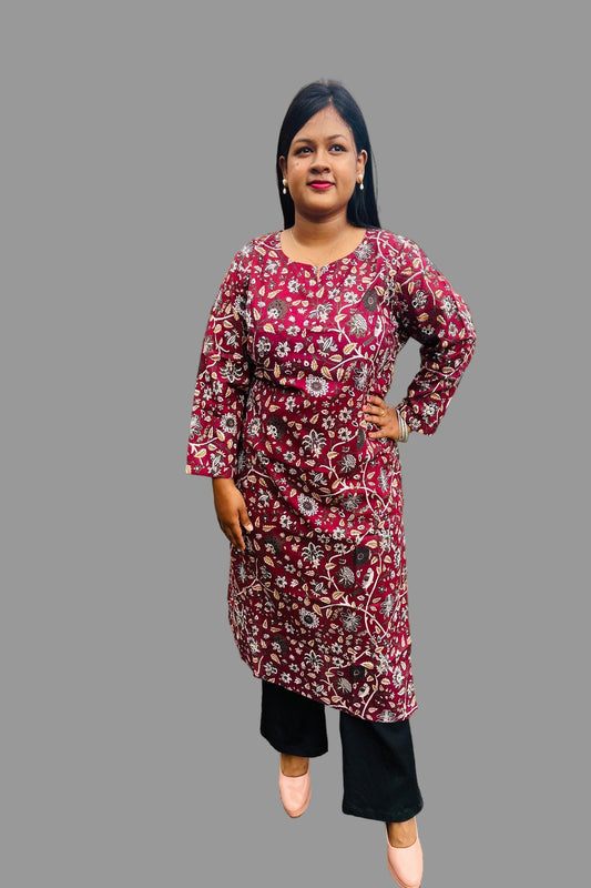 elegant maroon floral print cotton kurti for everyday comfort