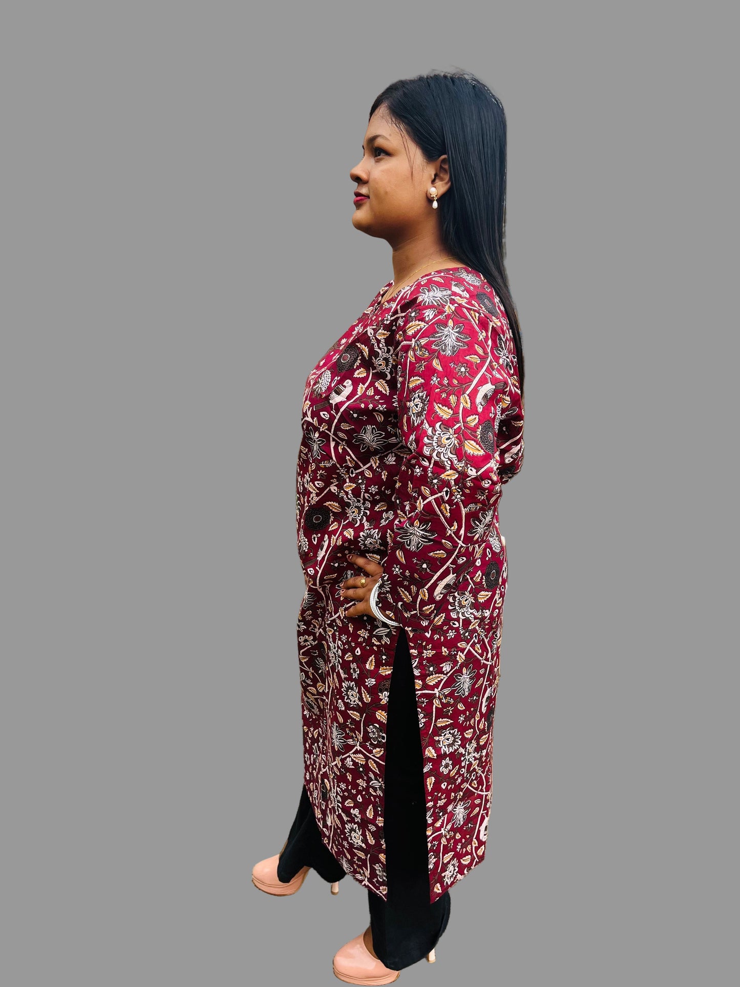 elegant maroon floral print cotton kurti for everyday comfort