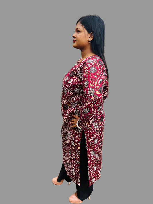 Elegant maroon floral print cotton kurti for everyday comfort