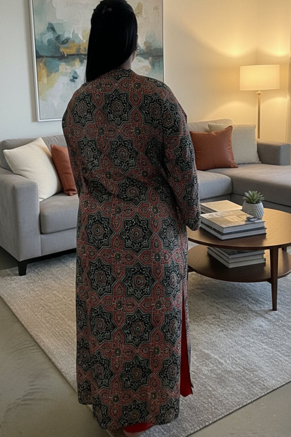 stylish black and  green cotton kurti with traditional ajrakh print