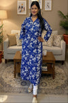 royal blue & flower print kurti with pocket