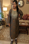 Dark  greenish-brown kurti with heavy golden sequin embroidery