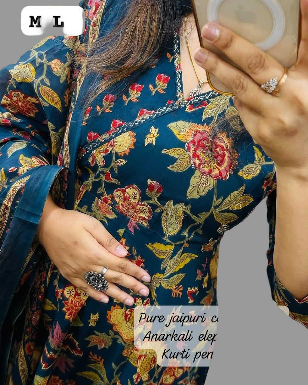 blue floral printed angrakha kurti set