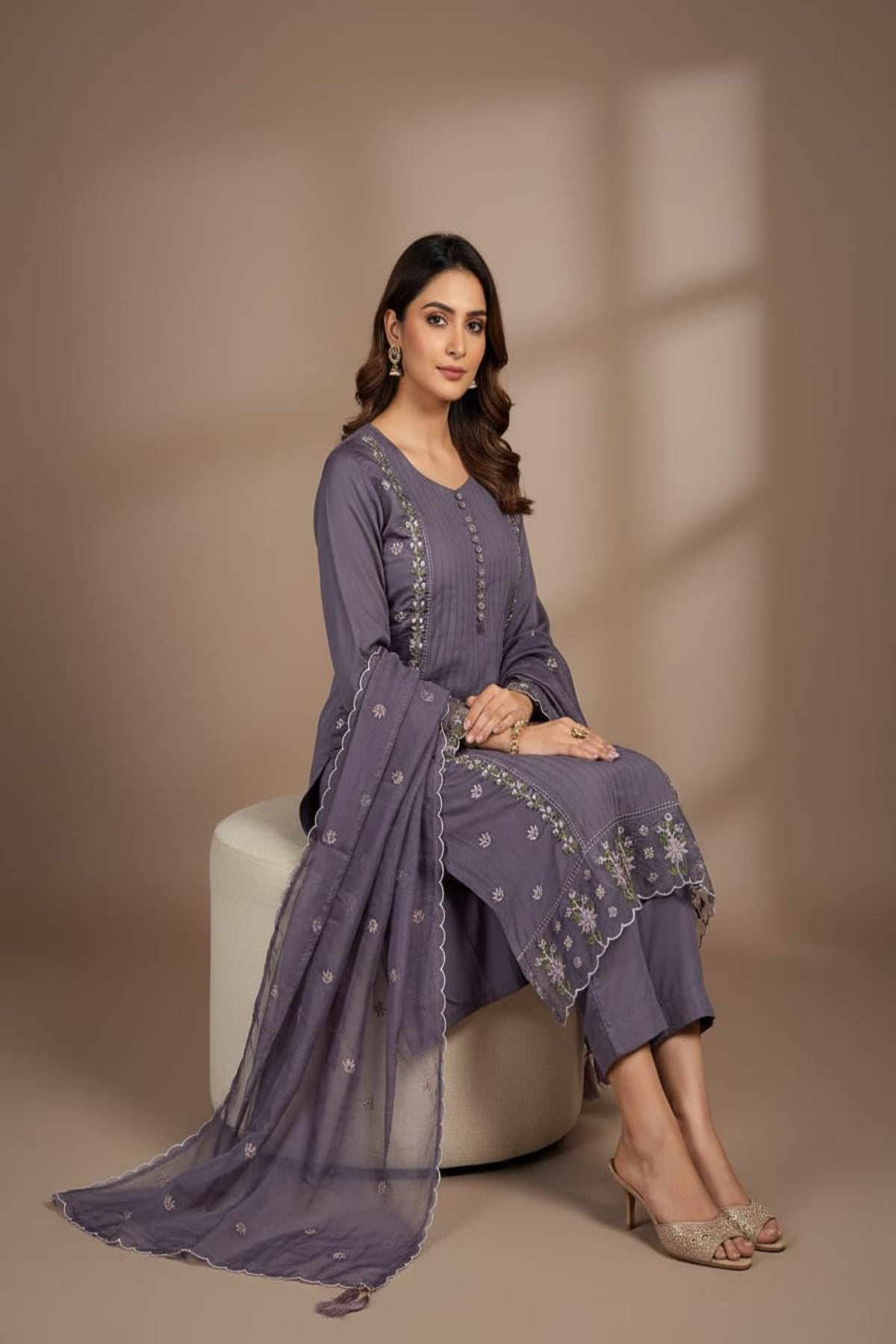 Dusty Lavender kurti set with lace detailing