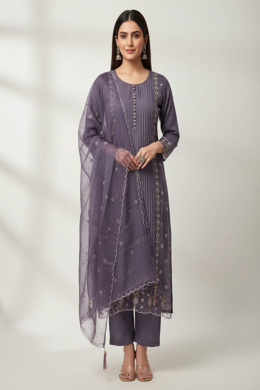 Dusty Lavender kurti set with lace detailing