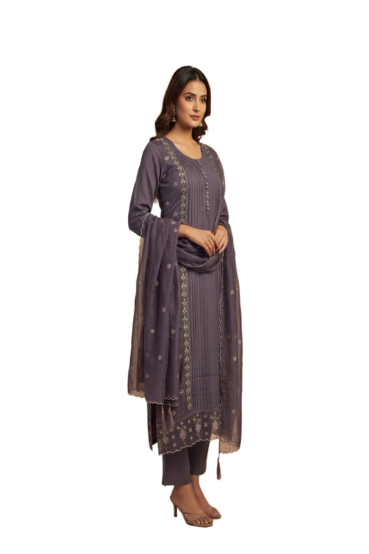 Dusty Lavender kurti set with lace detailing